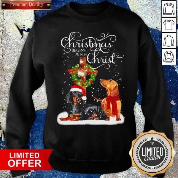 Funny Dashshund Christmas Begins With Christ Shirt - Image 4