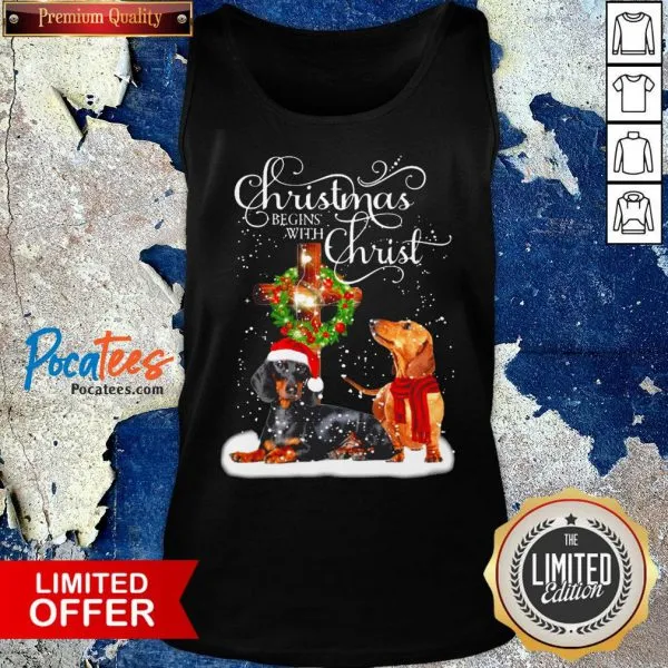 Funny Dashshund Christmas Begins With Christ Shirt - Image 3