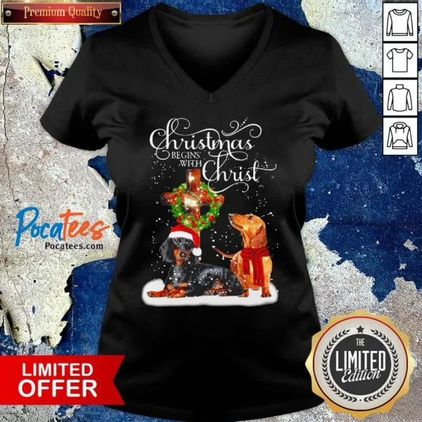 Funny Dashshund Christmas Begins With Christ Shirt - Image 5