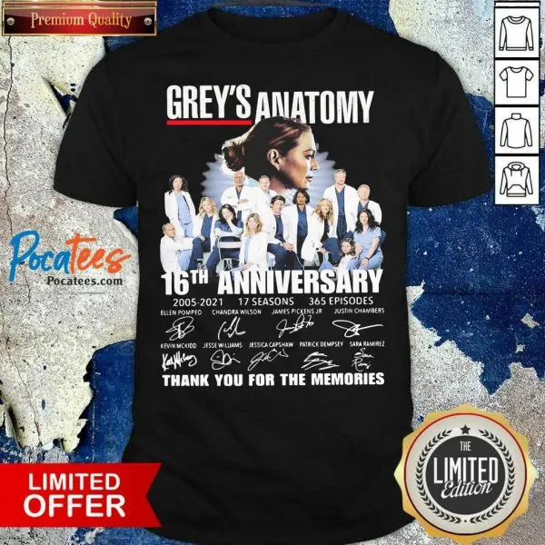 Greys Anatomy 16th Anniversary 2005 2021 Thank You For The Memories Signatures Shirt