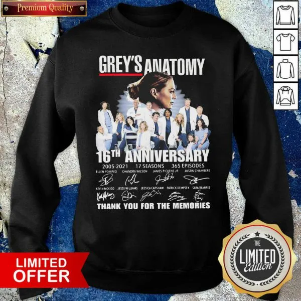 Greys Anatomy 16th Anniversary 2005 2021 Thank You For The Memories Signatures Shirt - Image 5