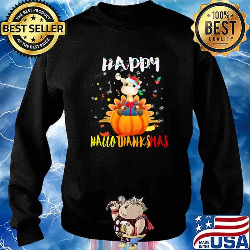 Happy Hallothanksmas Giraffe Pumpkin Halloween Thanksgiving Christmas Shirt Sweater