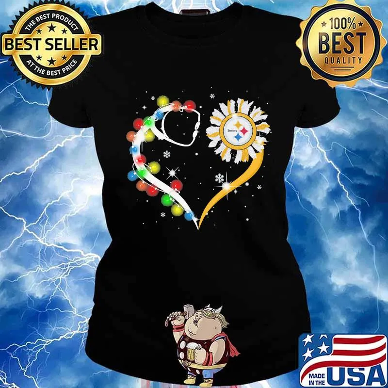 Heart Flower Sparkling Lights Steelers Shirt Ladies tee