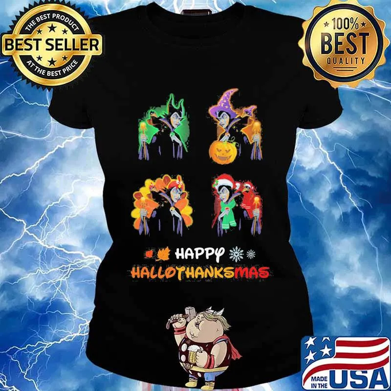 Maleficent happy hallothanksmas halloween thanksgiving christmas s Ladies tee