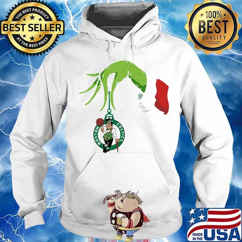 Merry christmas grinch holding boston celtics basketball logo s Hoodie