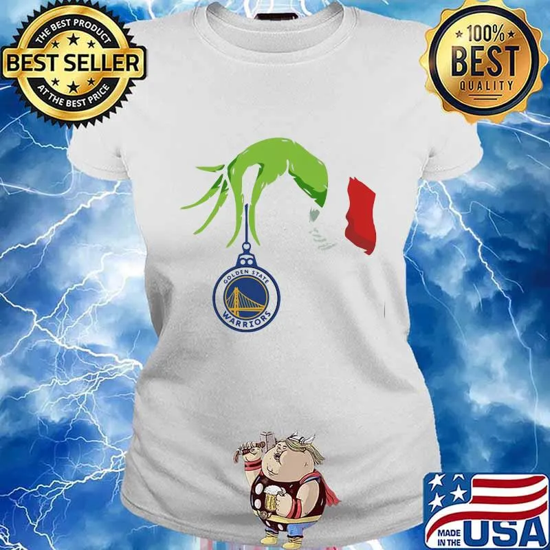 Merry christmas grinch holding golden state warriors logo s Ladies tee