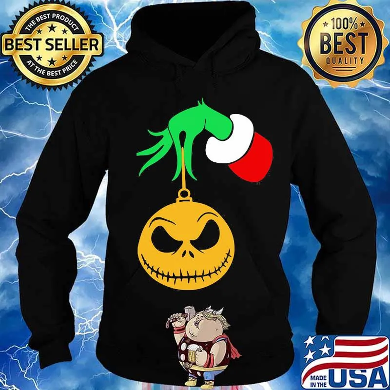 Merry christmas grinch holding jack skellington s Hoodie