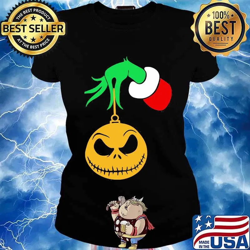Merry christmas grinch holding jack skellington s Ladies tee