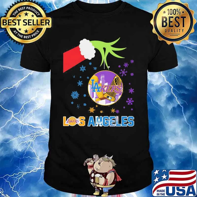 Merry christmas grinch holding los angeles lakers shirt