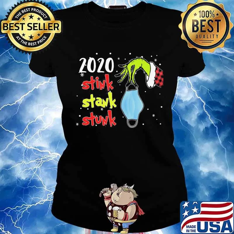 Merry christmas grinch holding mask 2020 stink stank stunk s Ladies tee