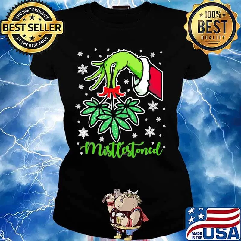 Merry christmas grinch holding mistlestoned weed s Ladies tee