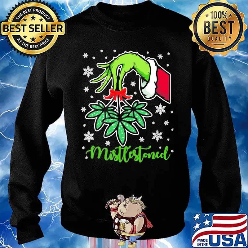 Merry christmas grinch holding mistlestoned weed s Sweater