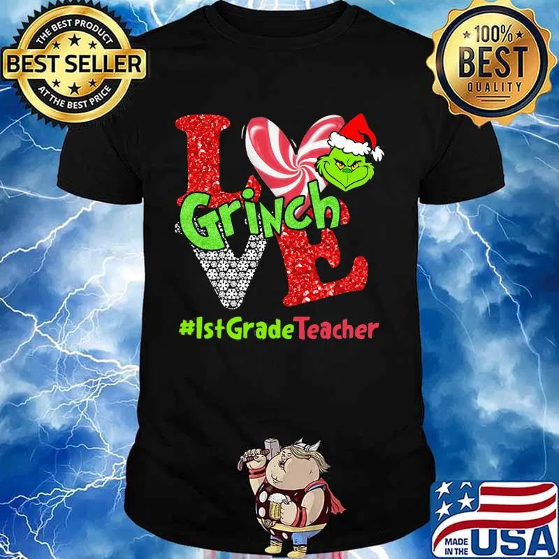 Merry christmas grinch love 1st grade teacher shirt