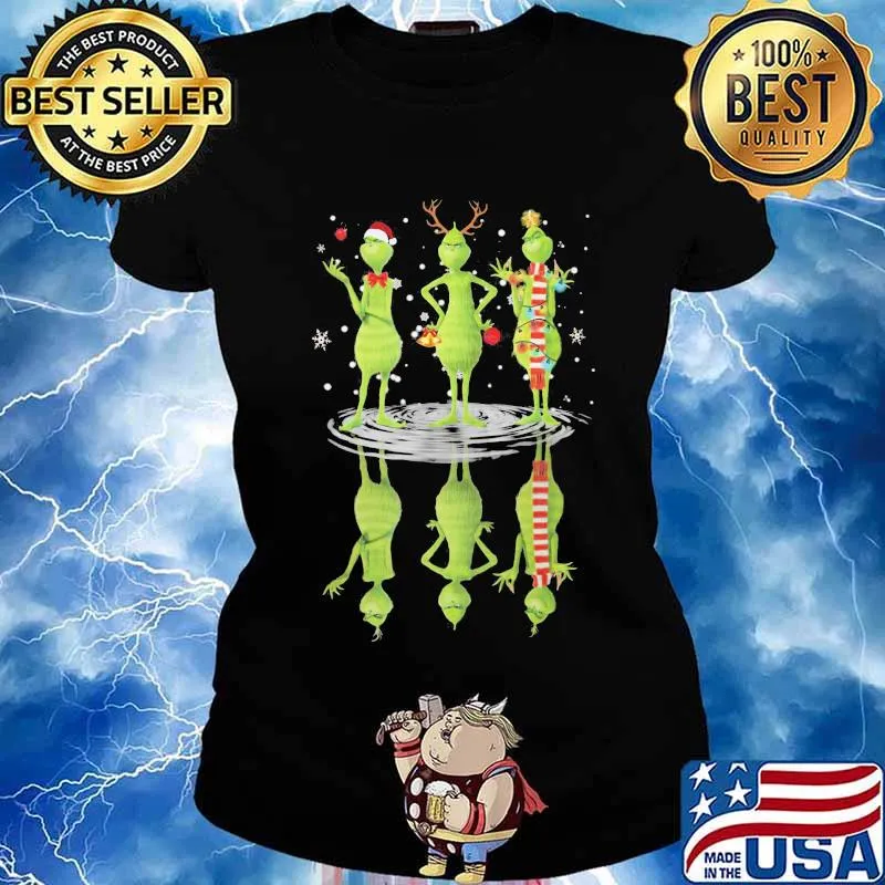 Merry christmas grinch water reflection s Ladies tee