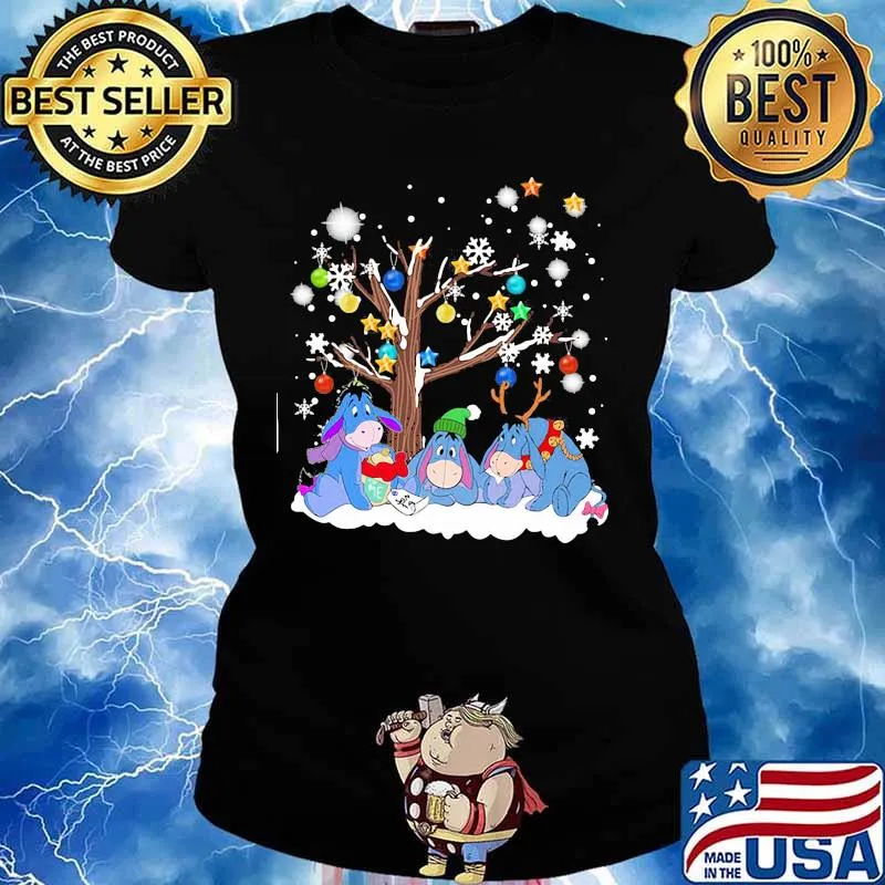 Merry christmas tree eeyore donkey snow s Ladies tee