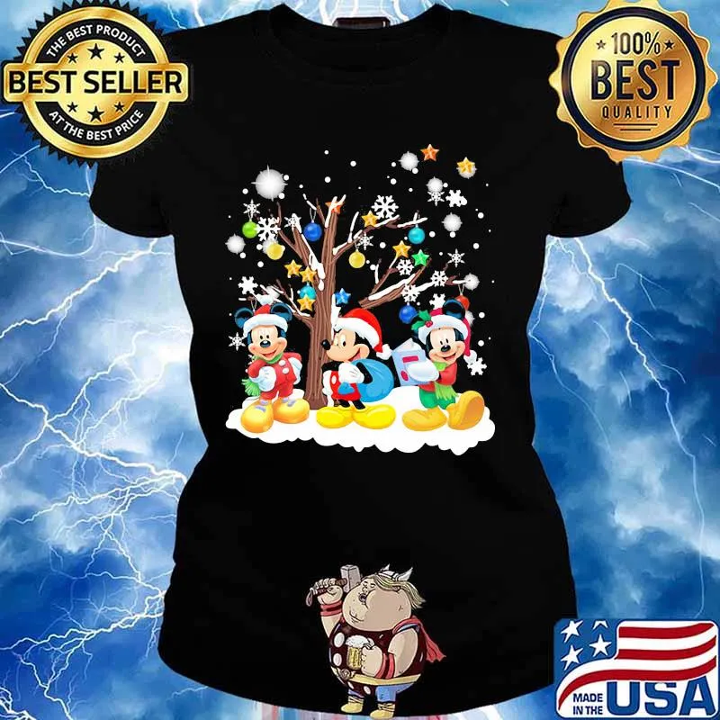 Merry christmas tree mickey mouse snow s Ladies tee