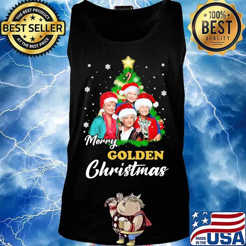 Merry golden christmas tree snow s Tank top