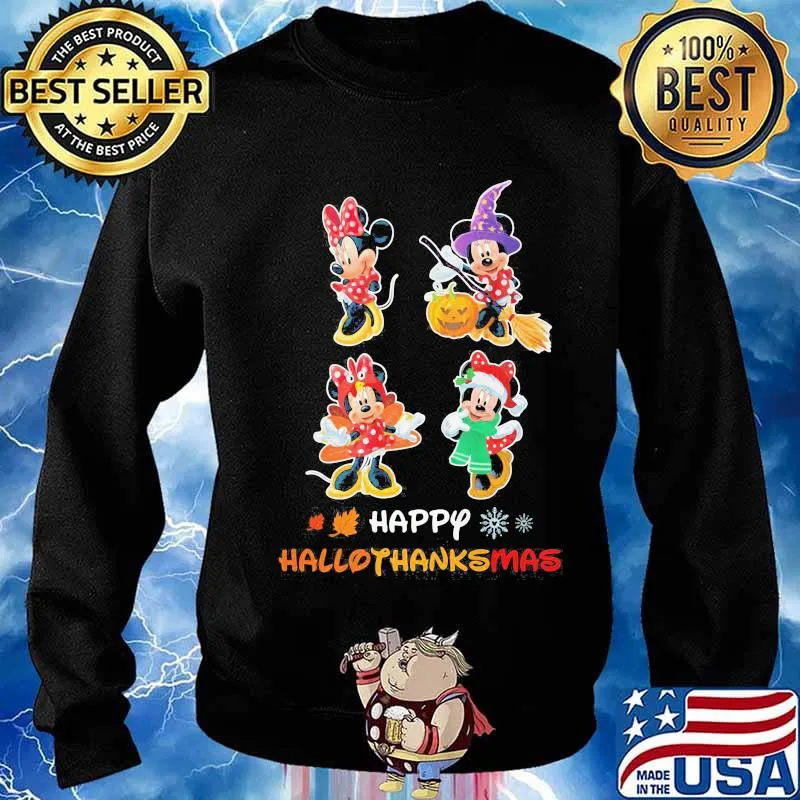 Mickey mouse and minnie mouse happy hallothanksmas halloween thanksgiving christmas s Sweater