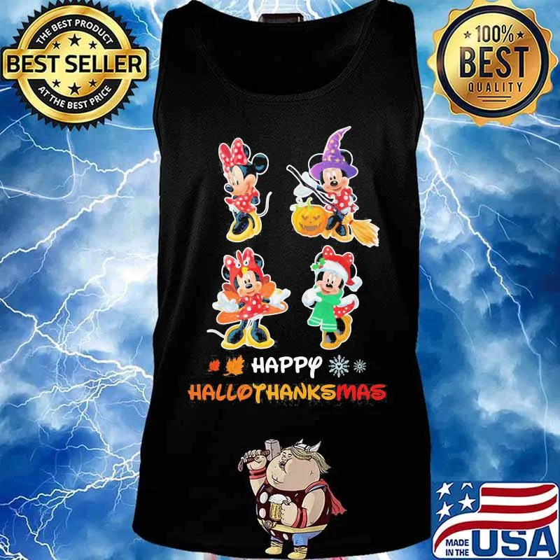 Mickey mouse and minnie mouse happy hallothanksmas halloween thanksgiving christmas s Tank top