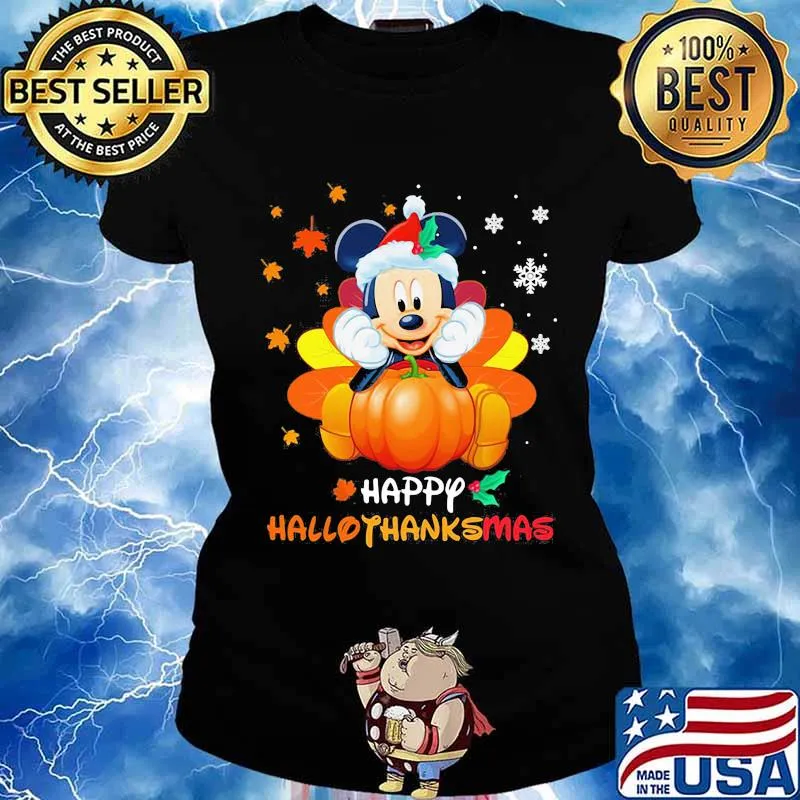 Mickey mouse happy hallothanksmas halloween thanksgiving christmas s Ladies tee