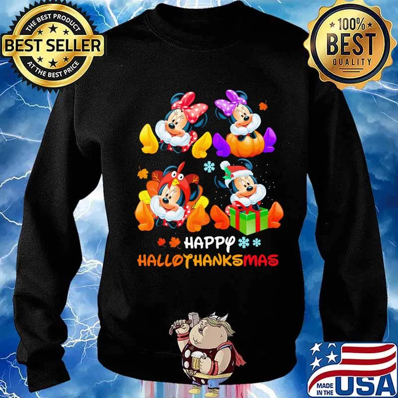 Minnie and mickey mouse happy hallothanksmas halloween thanksgiving christmas s Sweater