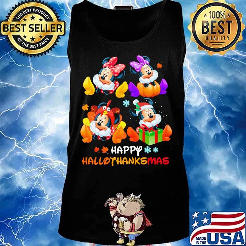 Minnie and mickey mouse happy hallothanksmas halloween thanksgiving christmas s Tank top