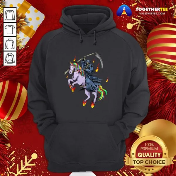 Nice Grim Reaper Skeleton Death Riding A Unicorn Fire Shirt - Image 5
