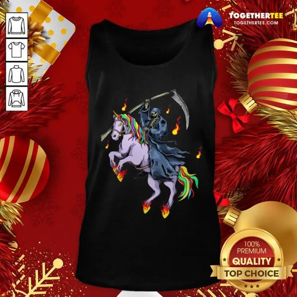 Nice Grim Reaper Skeleton Death Riding A Unicorn Fire Shirt - Image 3
