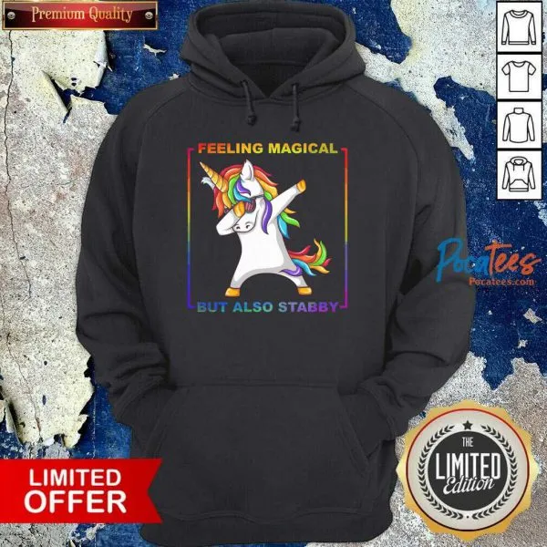 Official Lgbt Unicorn Dabbing Feeling Magical But Also Stabby Shirt - Image 2