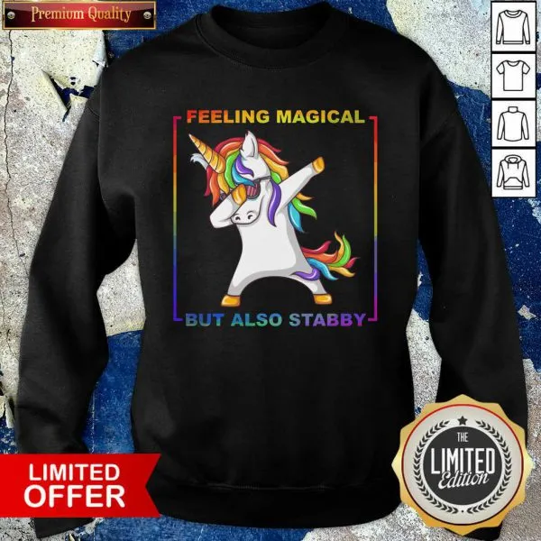 Official Lgbt Unicorn Dabbing Feeling Magical But Also Stabby Shirt - Image 5