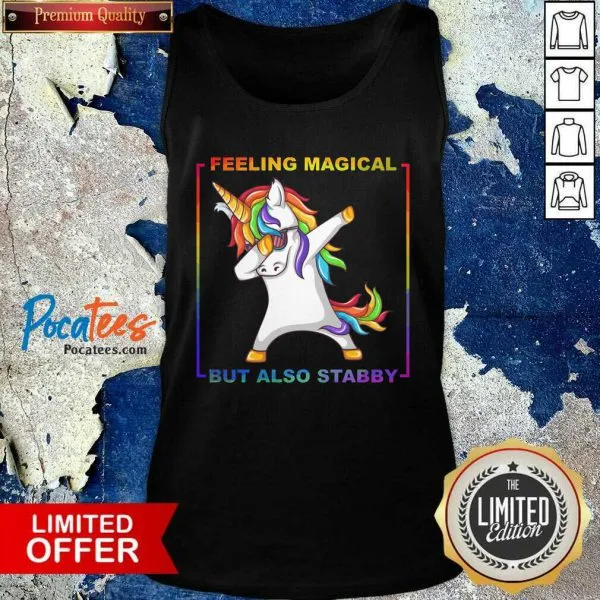 Official Lgbt Unicorn Dabbing Feeling Magical But Also Stabby Shirt - Image 4