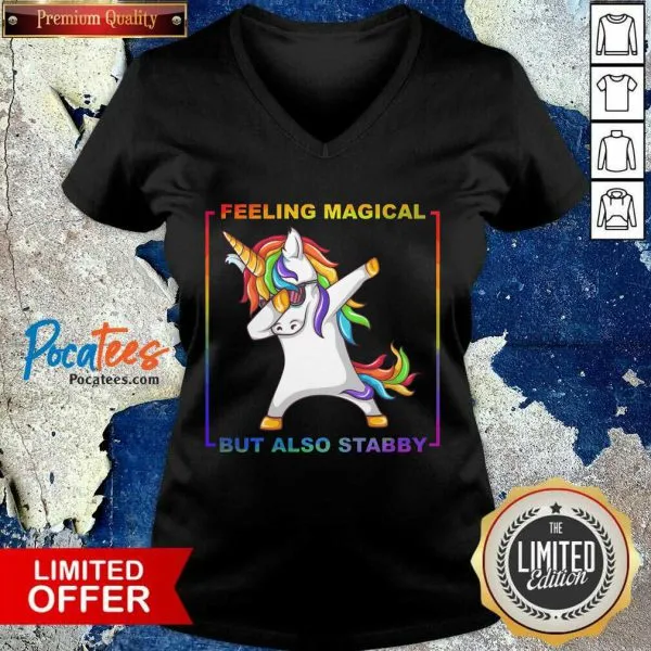 Official Lgbt Unicorn Dabbing Feeling Magical But Also Stabby Shirt - Image 3