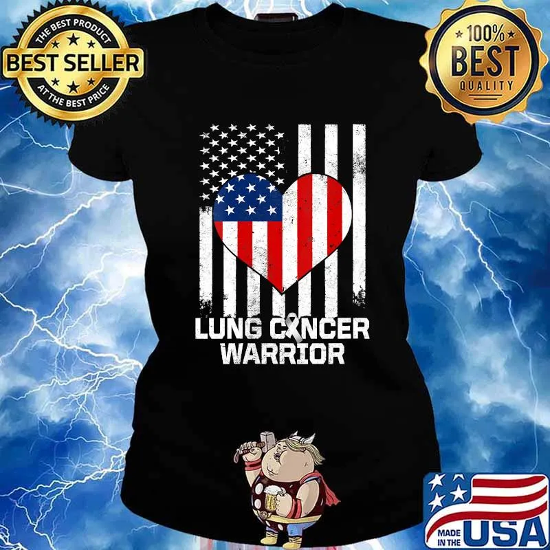 Official Lung Cancer Warrior Heart American Flag Shirt Ladies tee