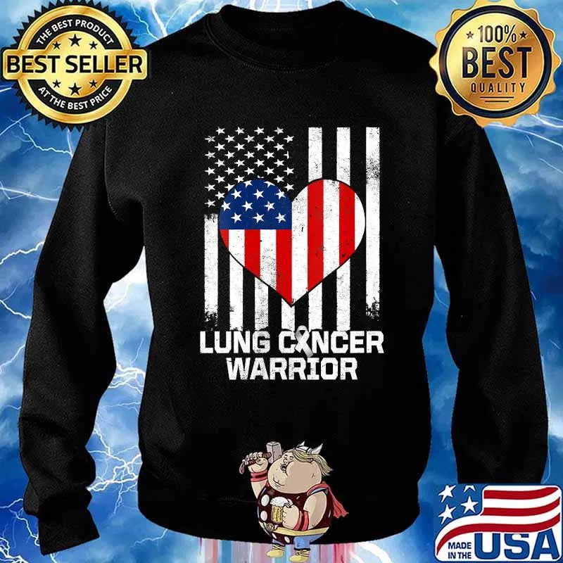 Official Lung Cancer Warrior Heart American Flag Shirt Sweater