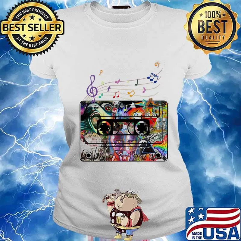 Official Music Tapes Colors Staves Pink Floyd Shirt Ladies tee
