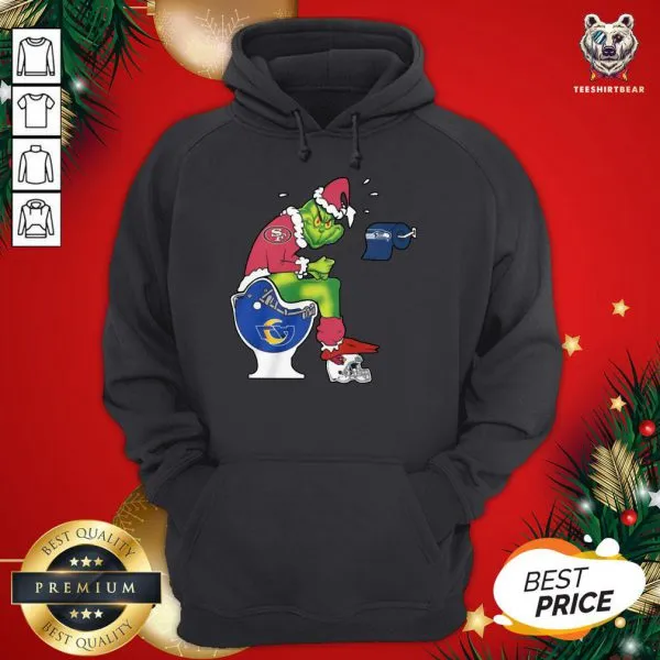 Official The Grinch San Francisco 49ers Shit On Toilet Los Angeles Rams And Other Teams Christmas Shirt - Image 5