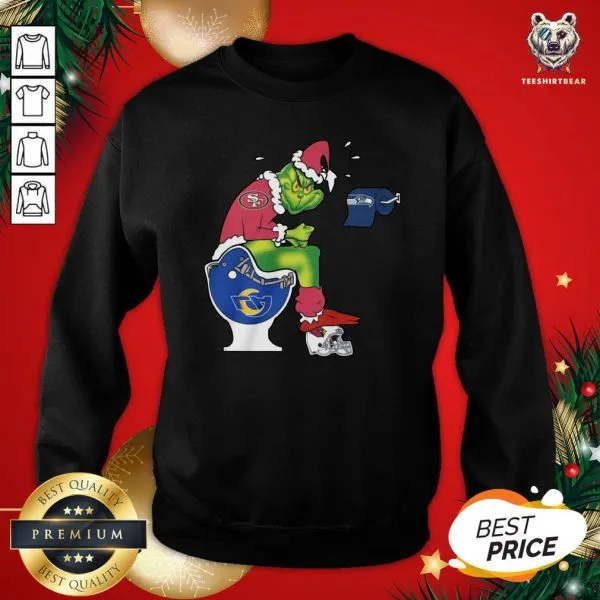 Official The Grinch San Francisco 49ers Shit On Toilet Los Angeles Rams And Other Teams Christmas Shirt - Image 4