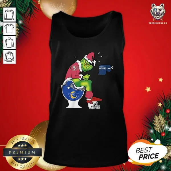 Official The Grinch San Francisco 49ers Shit On Toilet Los Angeles Rams And Other Teams Christmas Shirt - Image 3