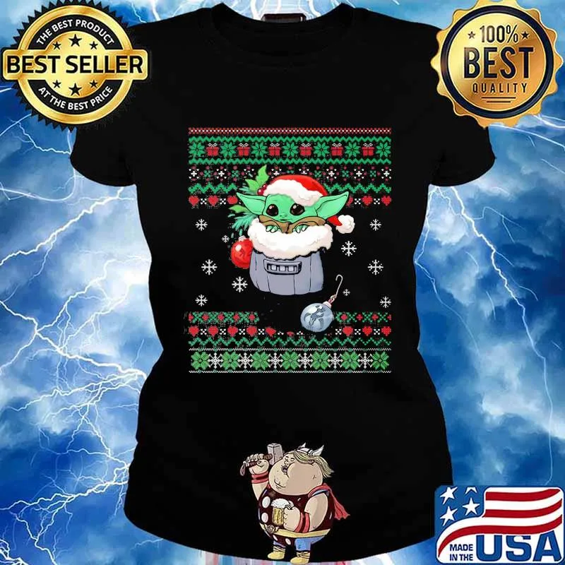Official Yoda Baby Wear Pajama Santa Urgly Xmas Shirt Ladies tee