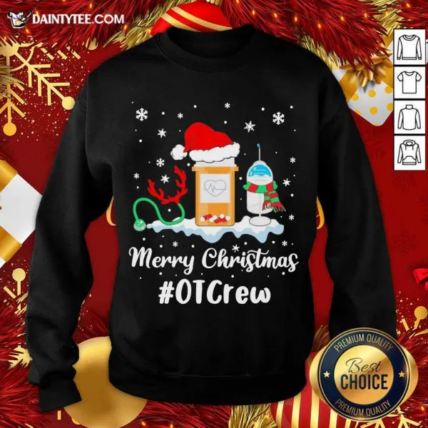 Original Nurse Santa Vaccine Merry Christmas OT Crew Shirt - Image 2