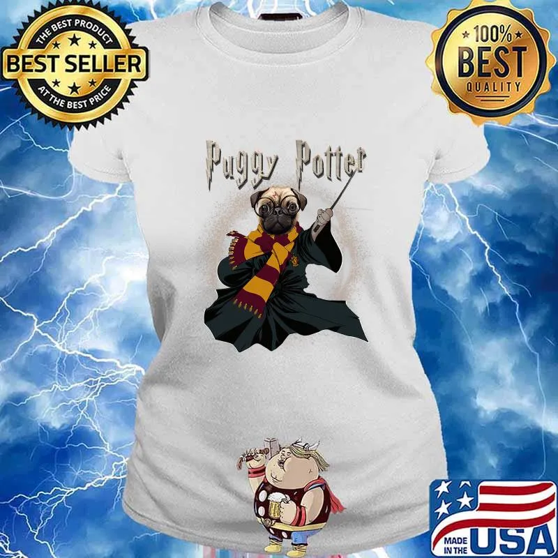 Puggy Potter Magic Wizard Pug Funny Puggy Pug Shirt Ladies tee
