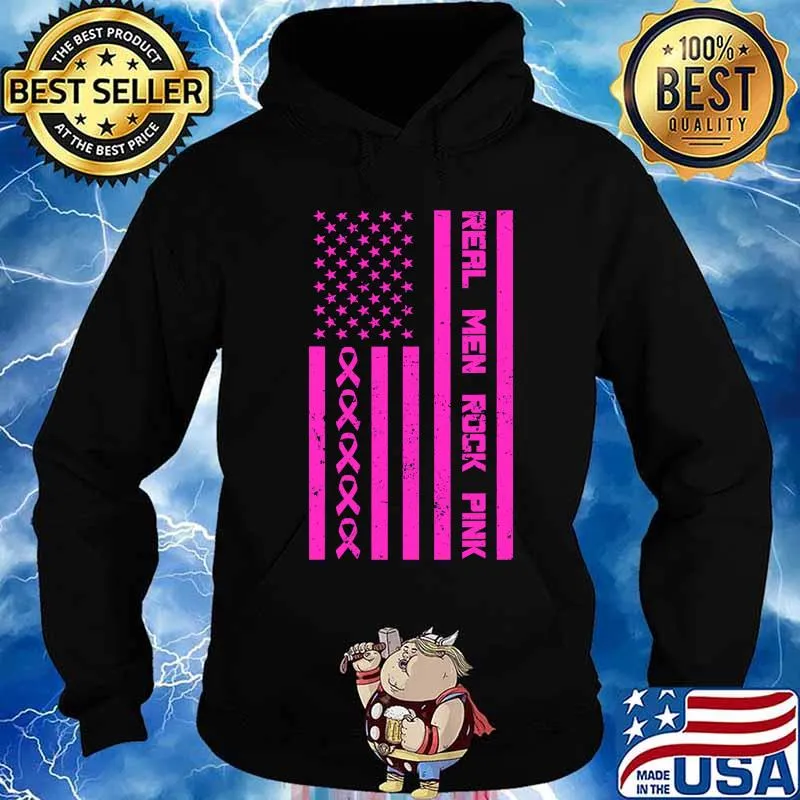 Real Men Rock Pink Ribbon Breast Cancer Awareness American Flag Shirt Hoodie
