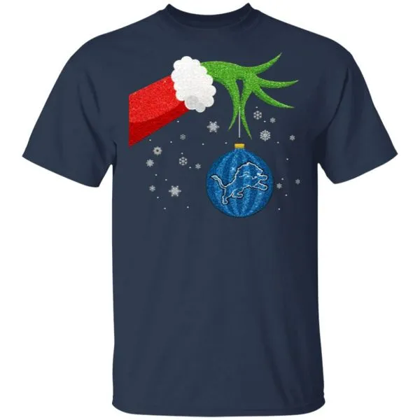 The Grinch Christmas Ornament Detroit Lions T-Shirt - Image 4