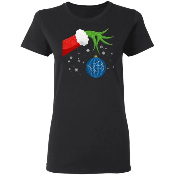 The Grinch Christmas Ornament Detroit Lions T-Shirt - Image 5