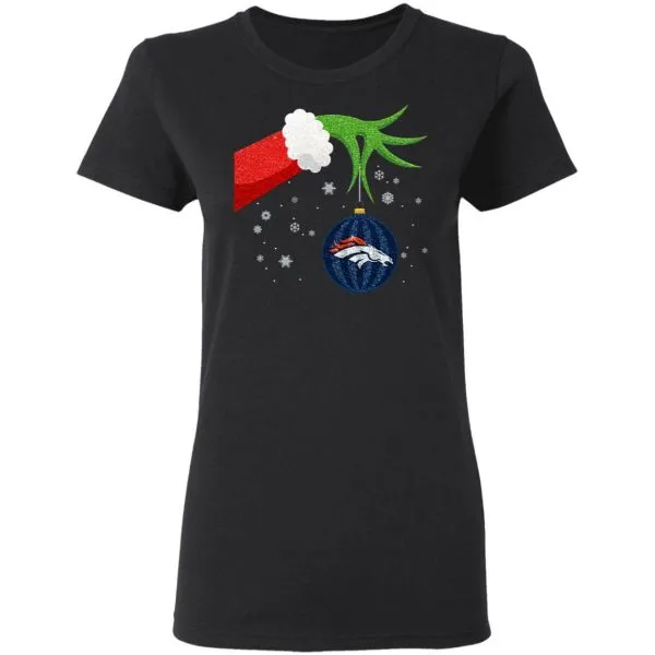 The Grinch Christmas Ornament Denver Broncos T-Shirt - Image 5