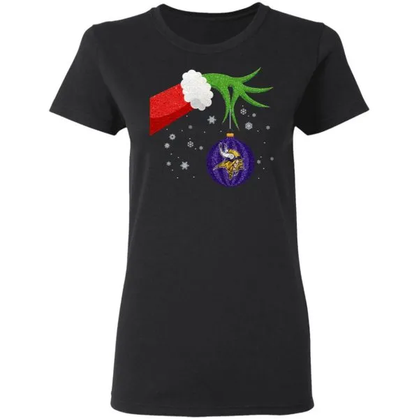 The Grinch Christmas Ornament Minnesota Vikings T-Shirt - Image 5