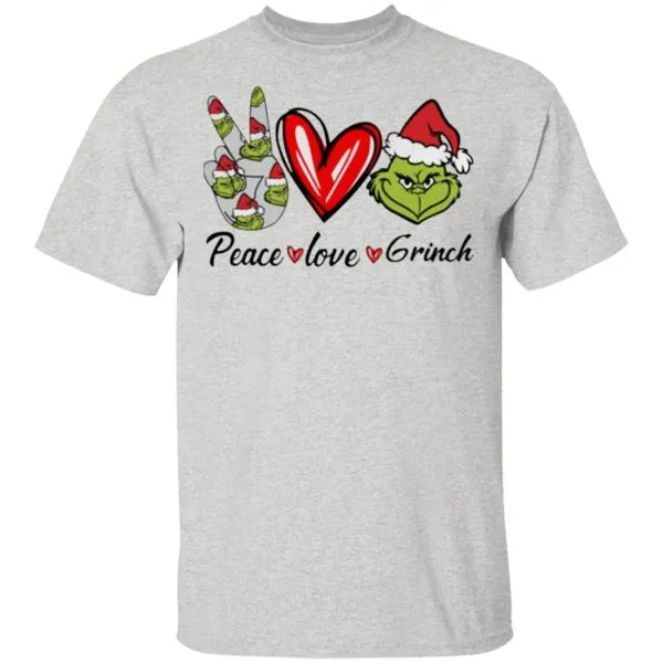 Peace Love Grinch Santa Christmas T-Shirt - Image 4