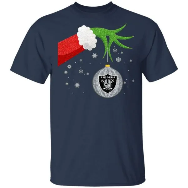 The Grinch Christmas Ornament Oakland Raiders T-Shirt - Image 4