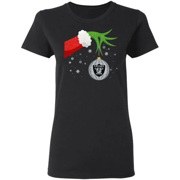 The Grinch Christmas Ornament Oakland Raiders T-Shirt - Image 5