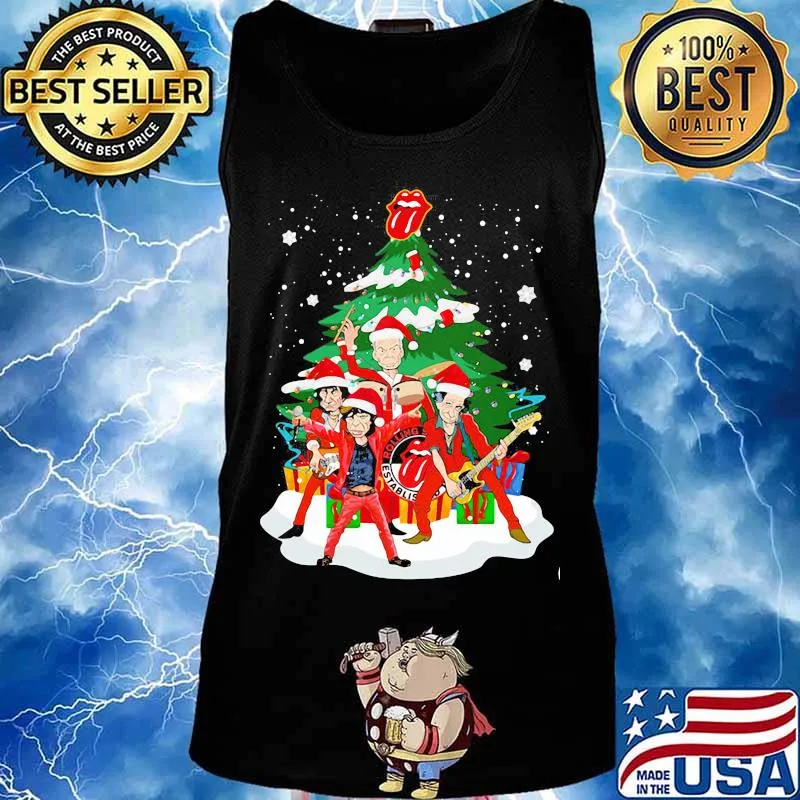 Rolling Stones Band Music Wear Pajama Santa Christmas Tree Merry Xmas Shirt Tank top